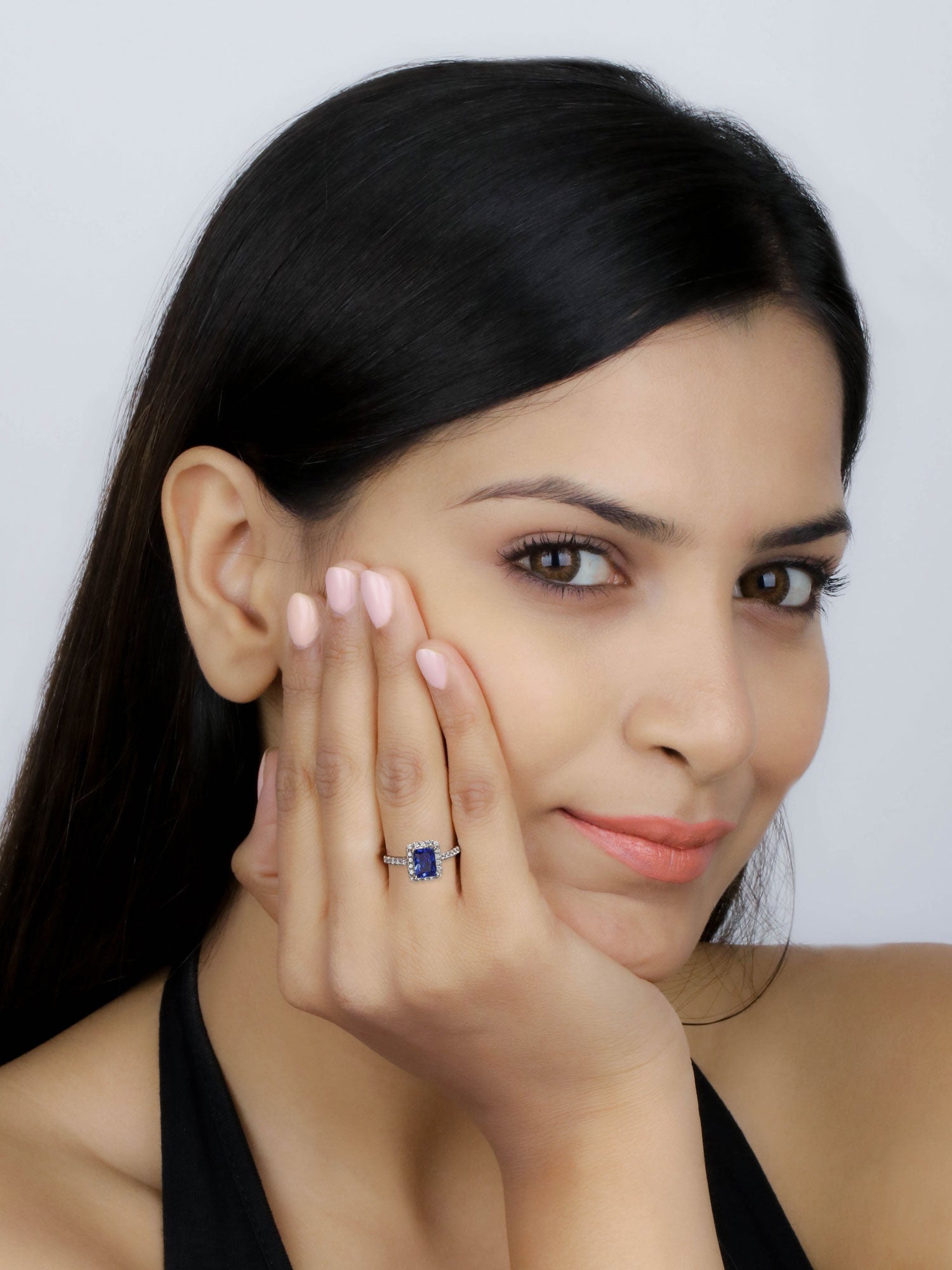 OCATGON LAB CREATED BLUE SAPPHIRE RING FOR HER-2