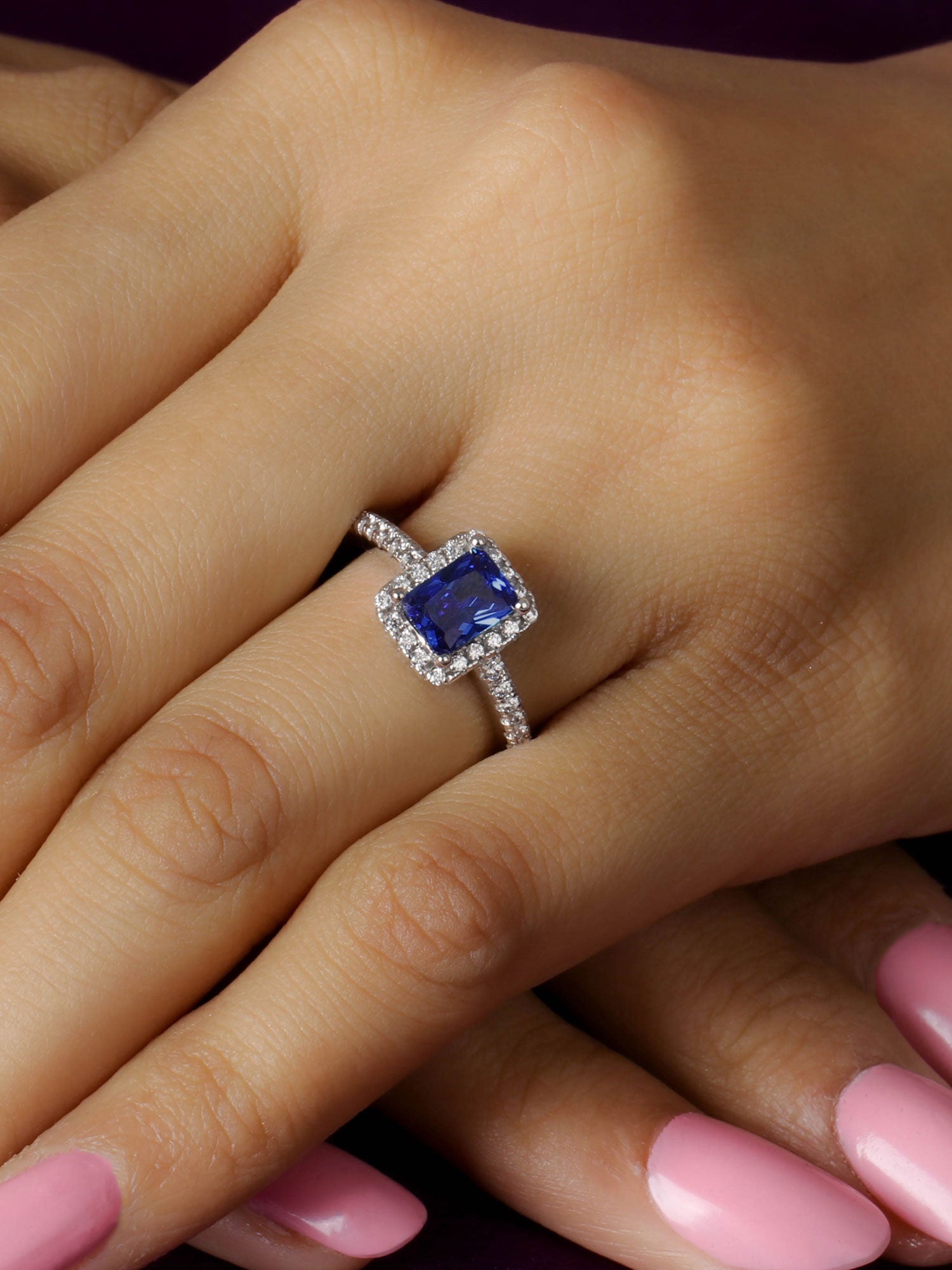 OCATGON LAB CREATED BLUE SAPPHIRE RING FOR HER-1