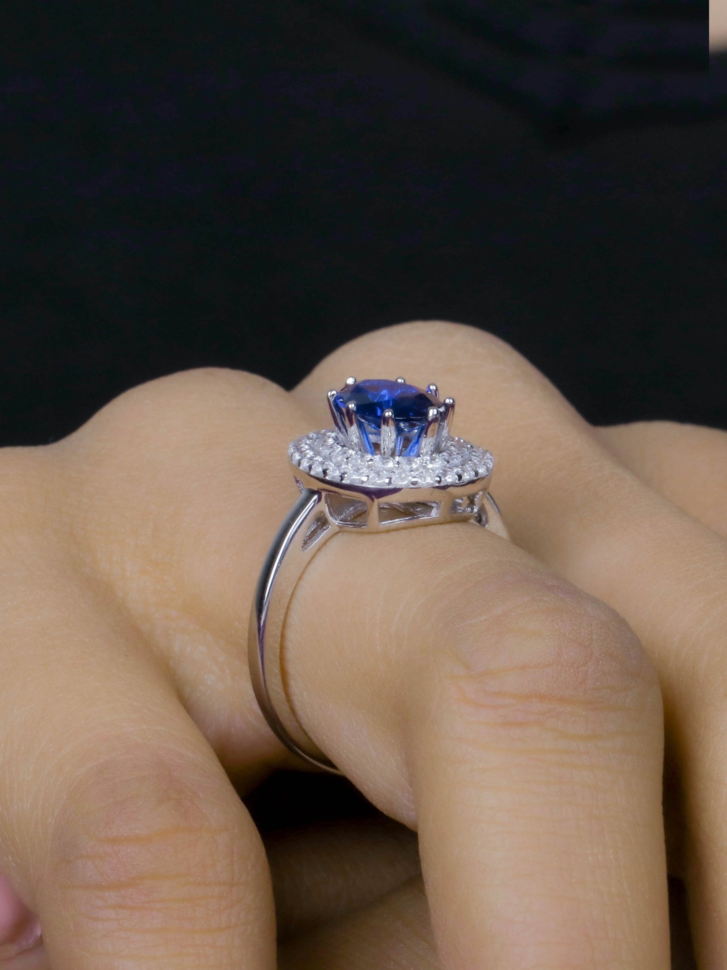 ORNATE JEWELS BLUE SAPPHIRE SOLITAIRE HALO RING-3