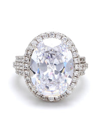 GLAMS AMERICAN DIAMOND OVAL RING IN 925 SILVER