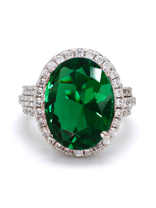 GLAMM EMERALD OVAL RING IN 925 SILVER-1