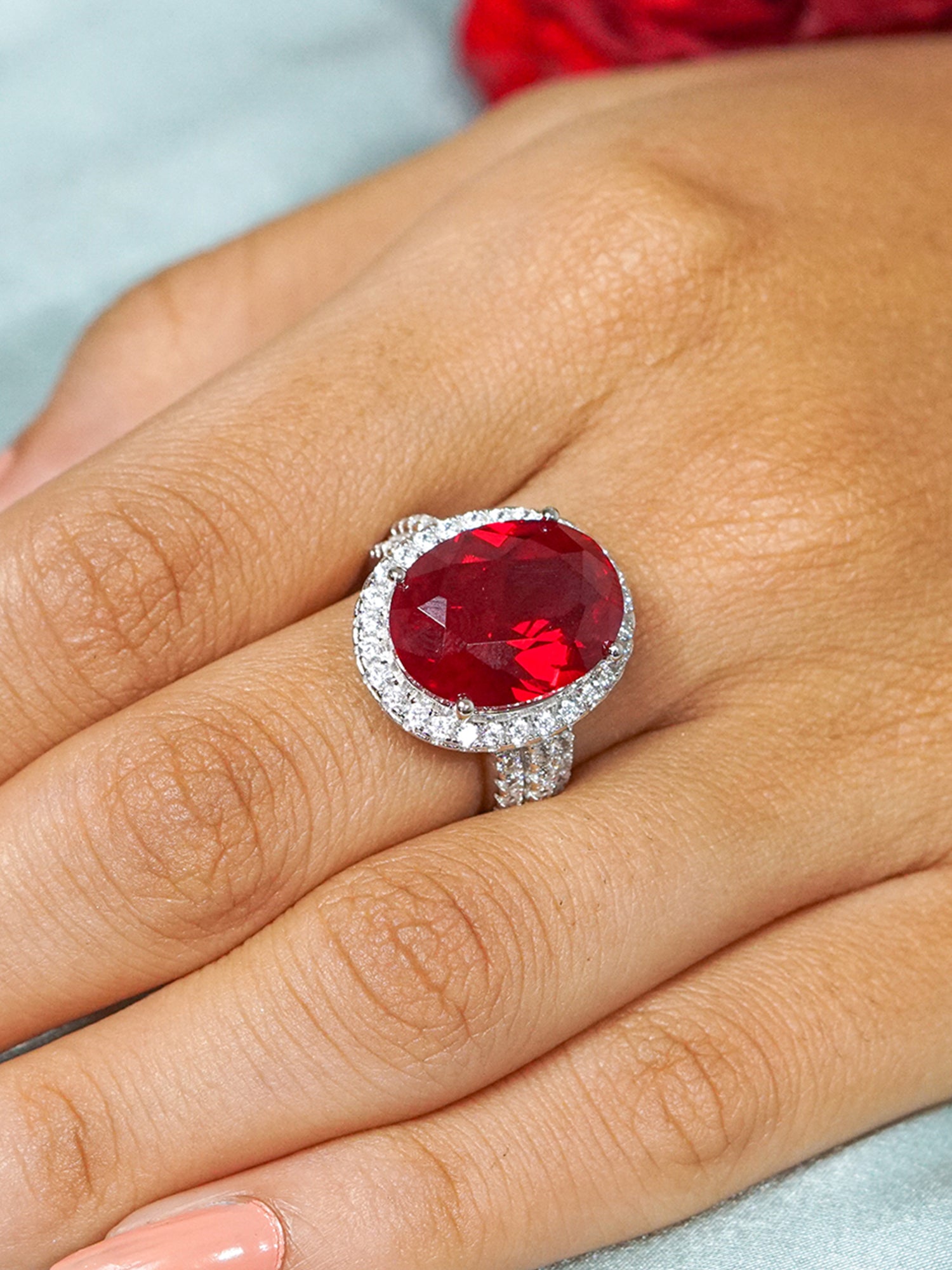 GLAMM RUBY OVAL RING IN 925 SILVER-3