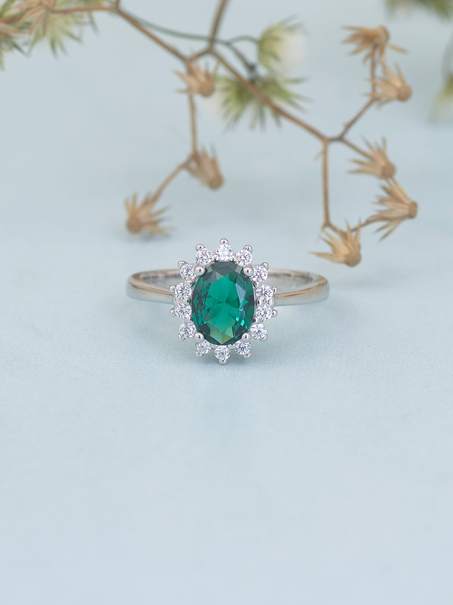Oval Royal Emerald Silver Ring
