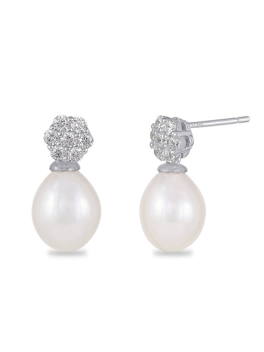 PEARL AND AMERICAN DIAMOND 925 STERLING SILVER STUDS