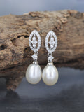 SILVER PEAR SHAPE STUDS WITH PEARL DROPS