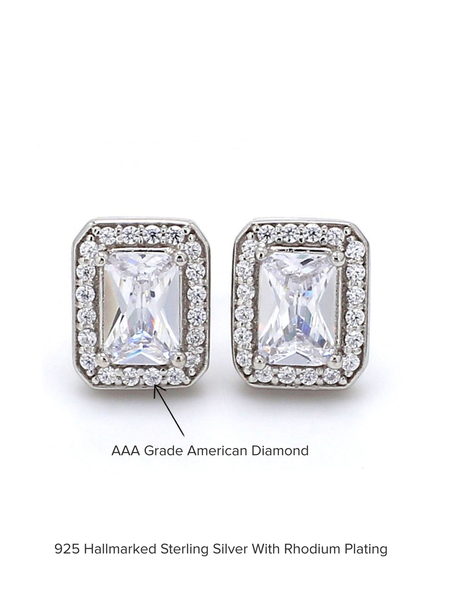 2 CARAT CUSHION CUT SOLITAIRE AMERICAN DIAMOND STUDS IN PURE SILVER