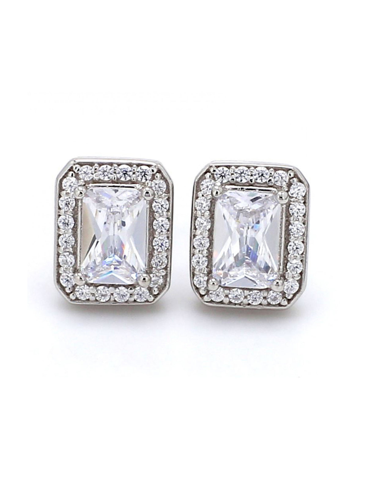 2 CARAT CUSHION CUT SOLITAIRE AMERICAN DIAMOND STUDS IN PURE SILVER
