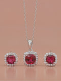 CUSHION CUT RUBY PENDANT WITH EARRINGS IN 925 SILVER-2