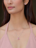 CUSHION CUT RUBY PENDANT WITH EARRINGS IN 925 SILVER-1