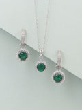 SILVER GREEN EMERALD HALO NECKLACE AND EARRINGS