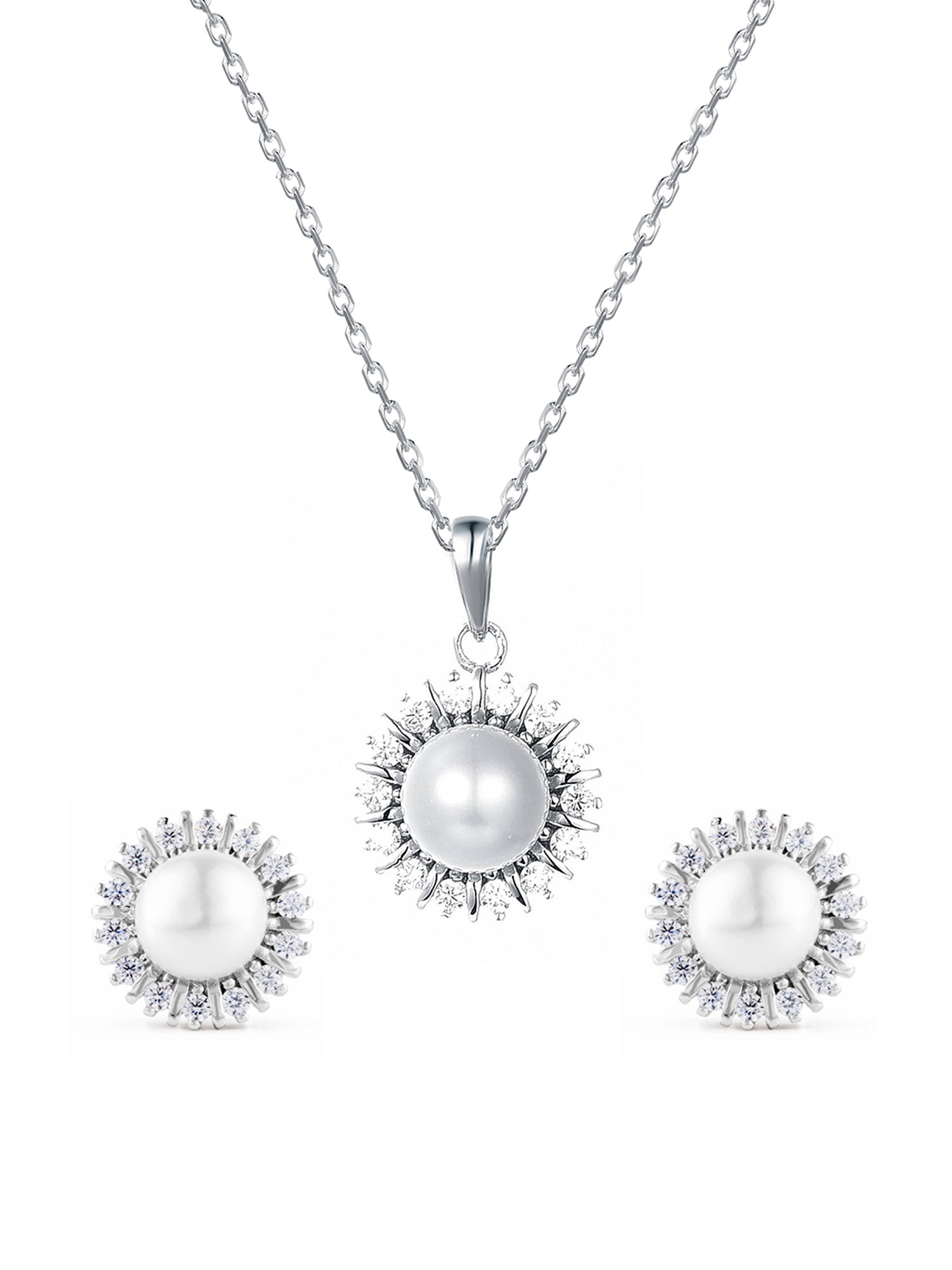 ORNATE JEWELS PURE PEARL NECKLACE WITH STUDS EARRINGS SET