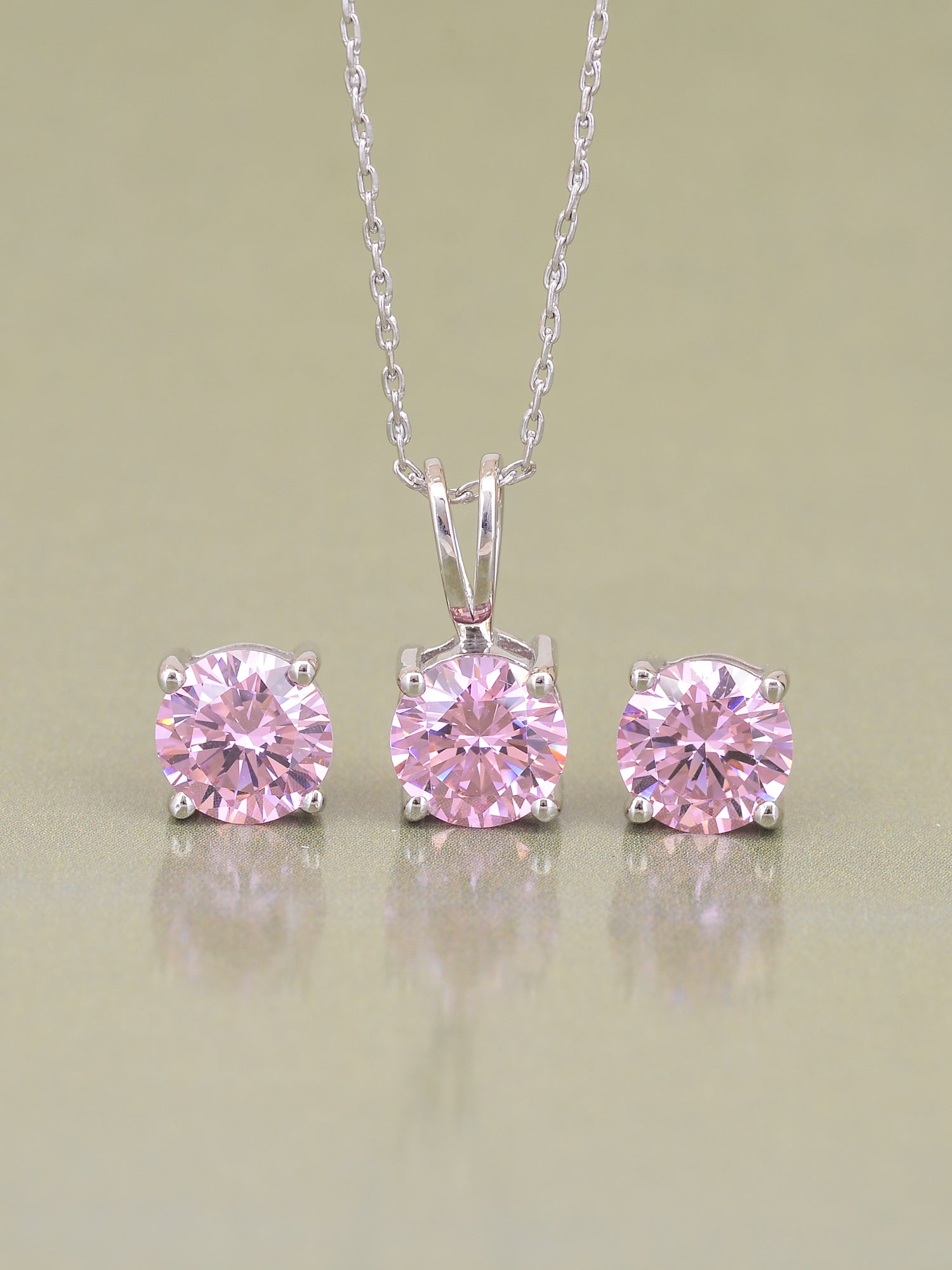 ORNATE JEWELS PINK SOLITAIRE NECKLACE WITH EARRINGS-3