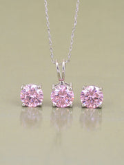 ORNATE JEWELS PINK SOLITAIRE NECKLACE WITH EARRINGS-3