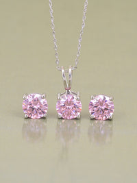 Ornate Jewels Pink Solitaire Necklace With Earrings