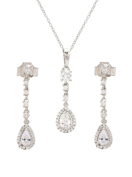 TEAR DROP EARRING AND NECKLACE SET WITH AMERICAN DIAMONDS