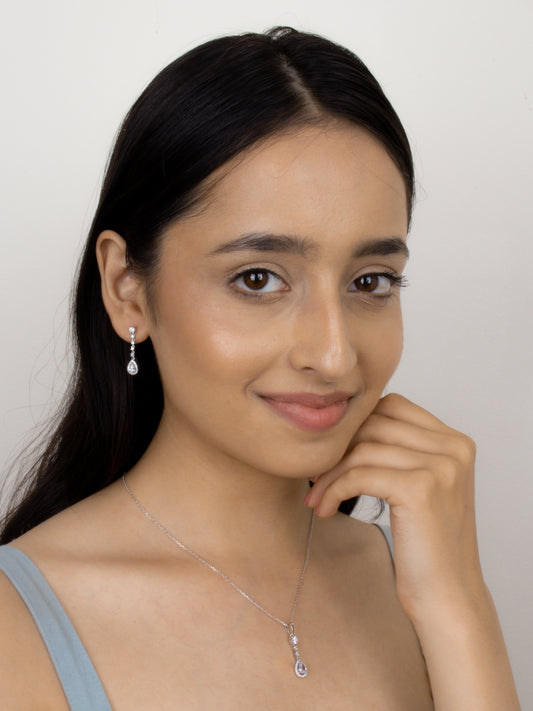 TEAR DROP EARRING AND NECKLACE SET WITH AMERICAN DIAMONDS-1