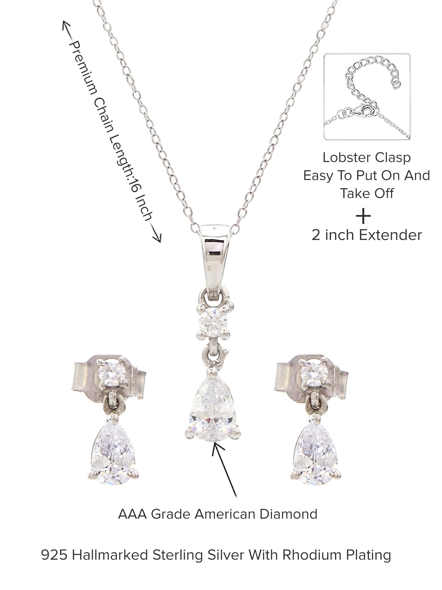 PEAR SHAPE AMERICAN DIAMOND SOLITAIRE SET FOR WOMEN-3
