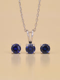 ORNATE JEWELS BLUE SAPPHIRE SOLITAIRE NECKLACE WITH EARRINGS