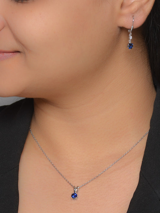 BLUE SAPPHIRE SOLATIRE NECKLACE WITH DANGLER EARRINGS SET-2