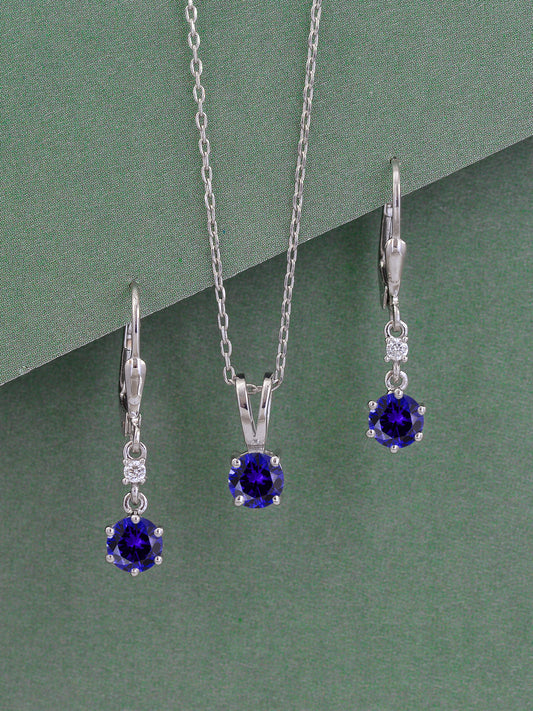 BLUE SAPPHIRE SOLATIRE NECKLACE WITH DANGLER EARRINGS SET-1