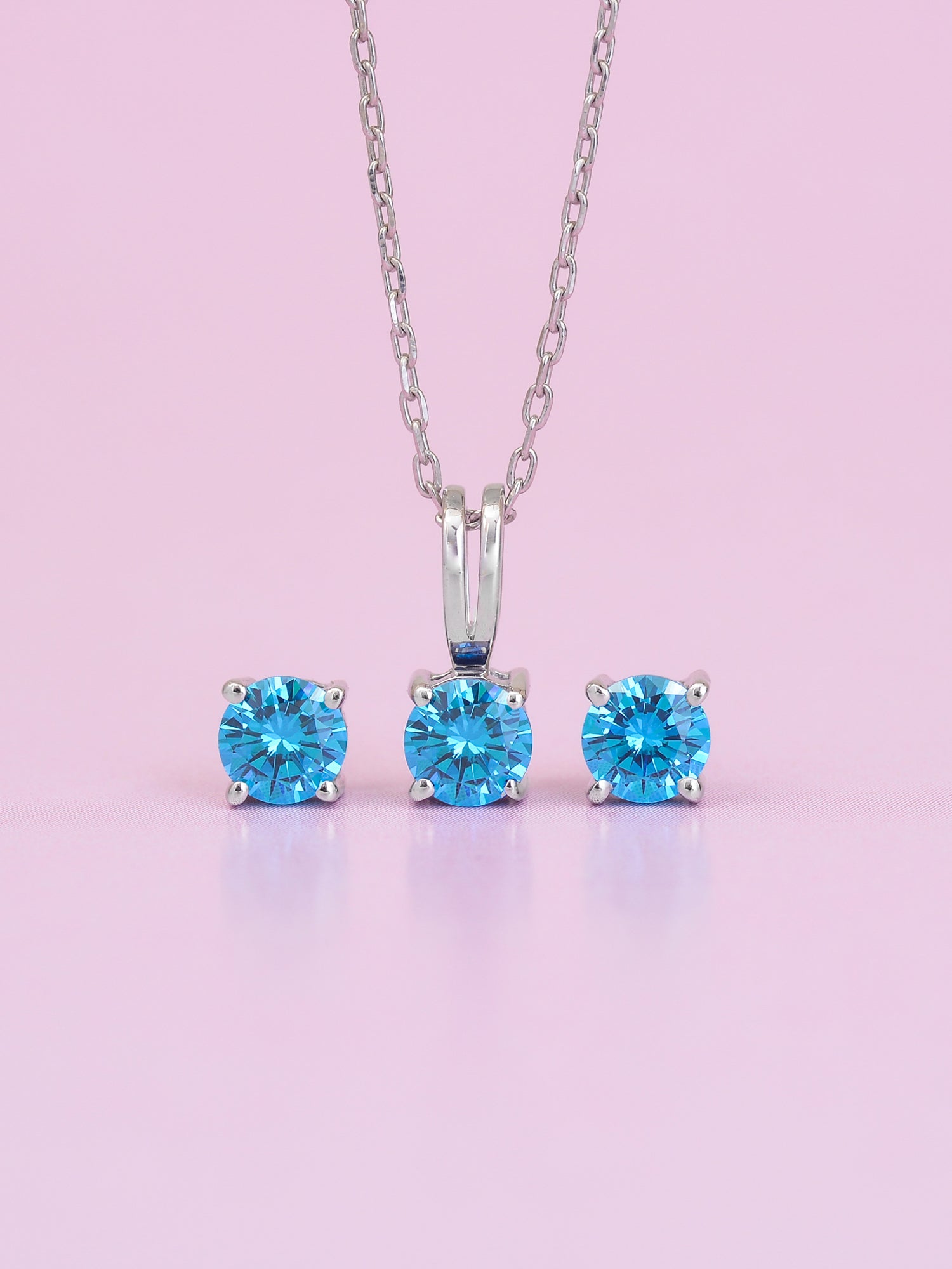 ORNATE JEWELS SWISS BLUE SOLITAIRE NECKLACE WITH EARRINGS