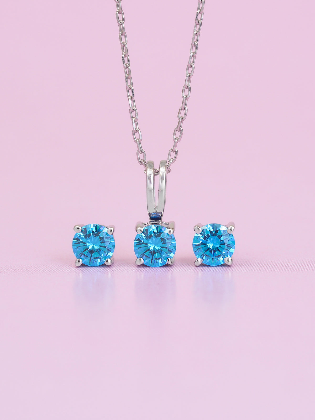 ORNATE JEWELS SWISS BLUE SOLITAIRE NECKLACE WITH EARRINGS