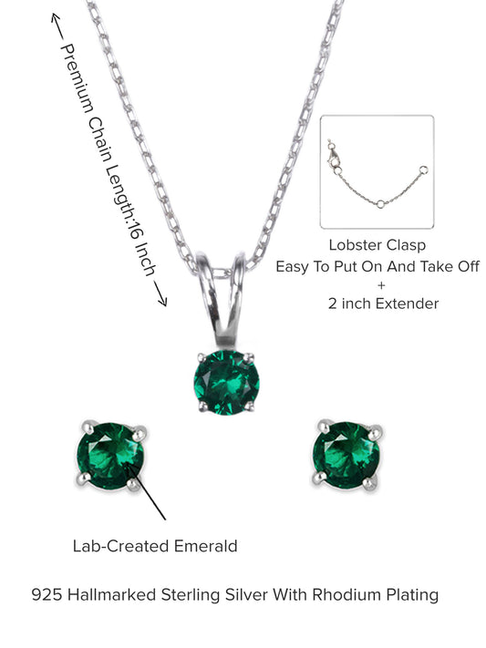 ORNATE JEWELS EMERALD SOLITAIRE NECKLACE WITH EARRINGS-1