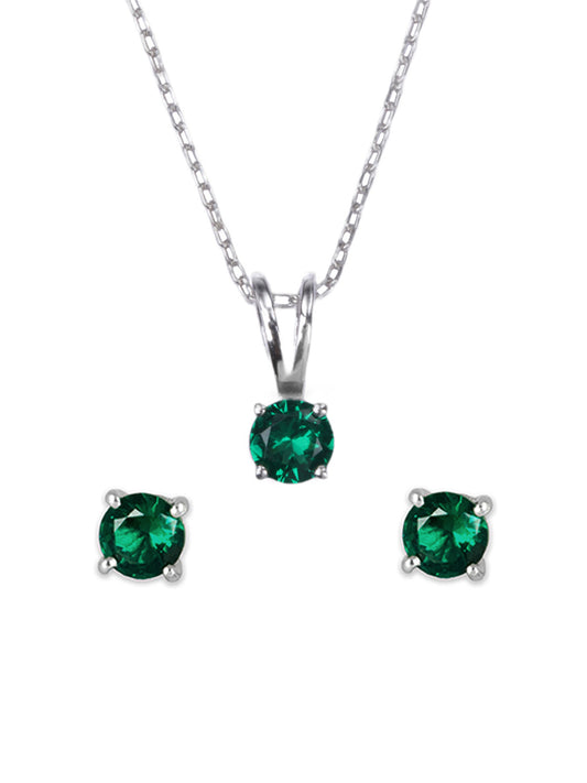 ORNATE JEWELS EMERALD SOLITAIRE NECKLACE WITH EARRINGS