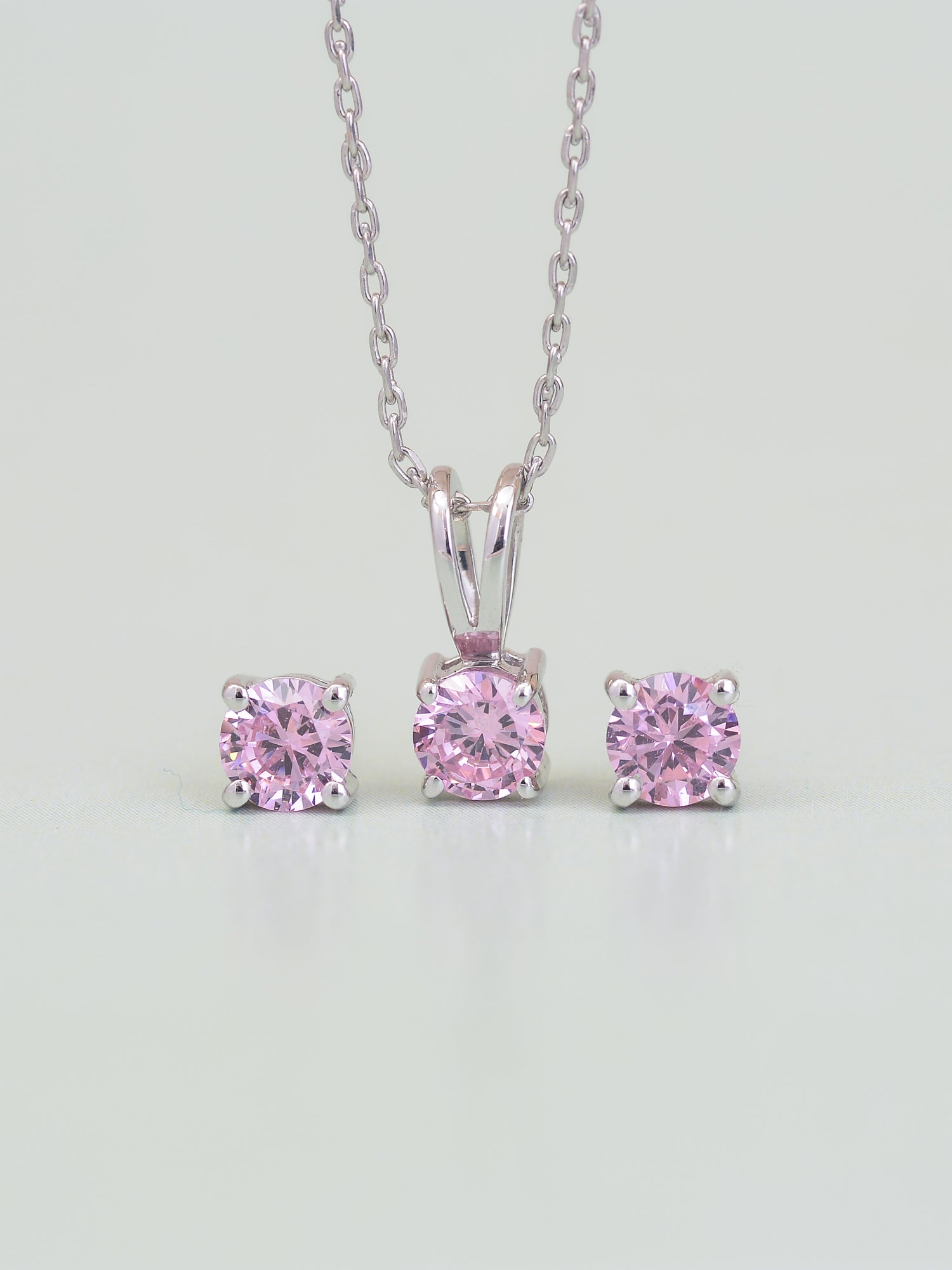 ORNATE JEWELS PINK SOLITAIRE NECKLACE WITH EARRINGS-2