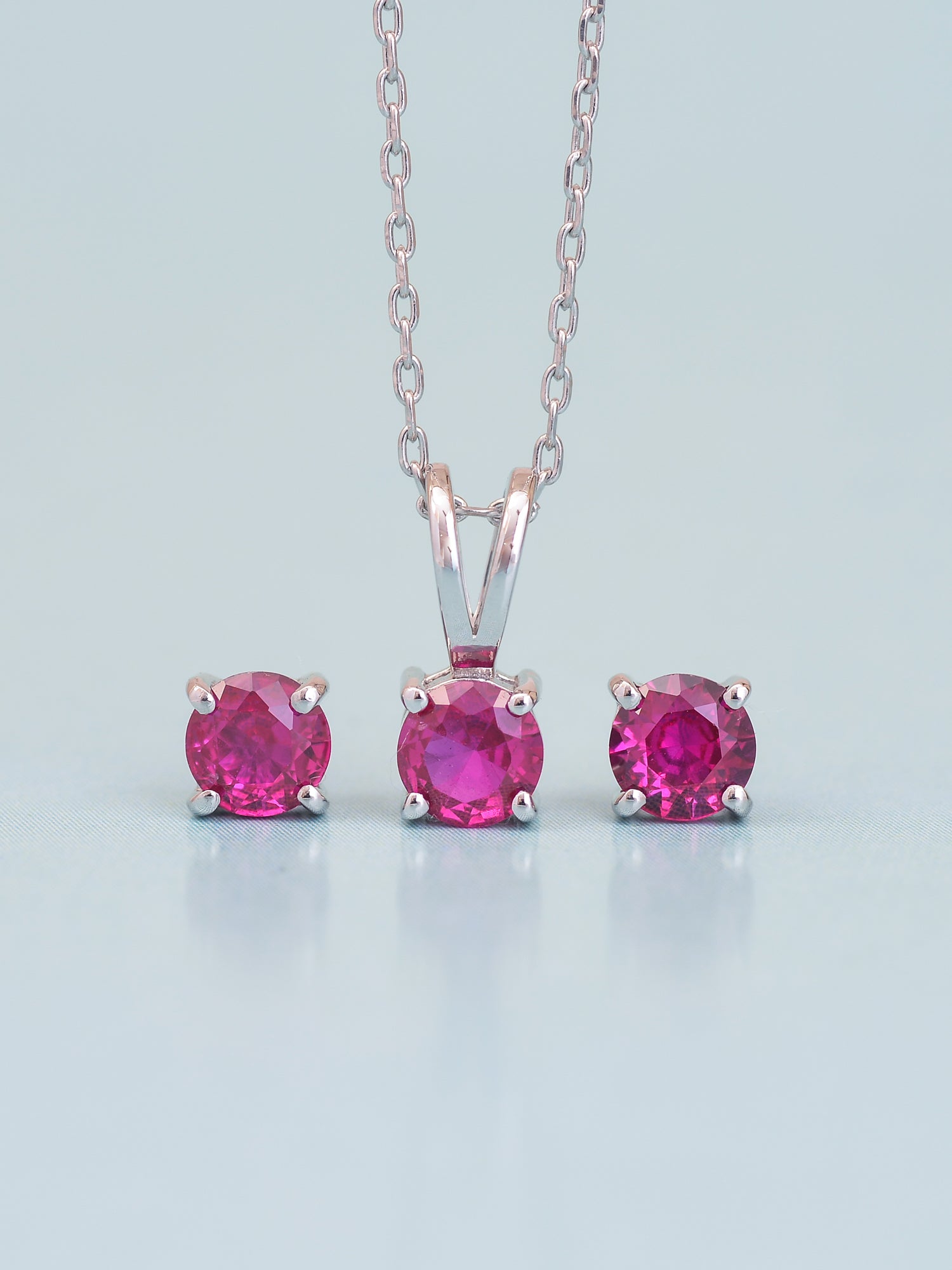 ORNATE JEWELS RUBY SOLITAIRE NECKLACE WITH EARRINGS-2