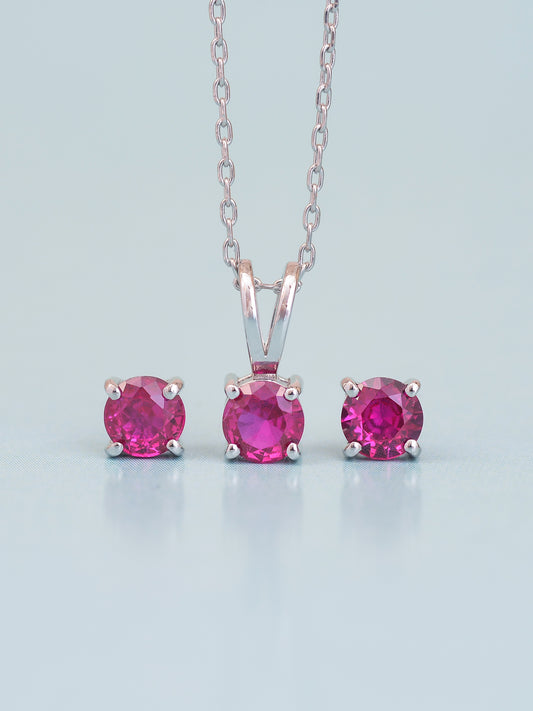 ORNATE JEWELS RUBY SOLITAIRE NECKLACE WITH EARRINGS-2