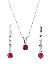 RUBY SOLATIRE NECKLACE WITH LONG EARRINGS PURE SILVER SET