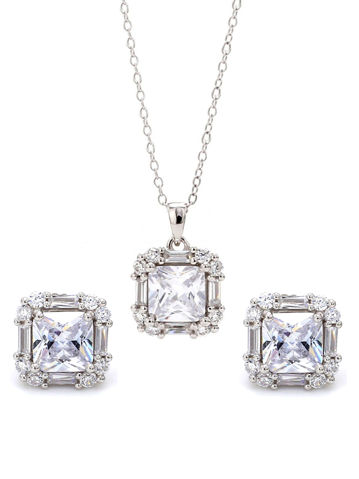 925 SILVER AMERICAN DIAMOND SQUARE PENDANT AND EARRINGS