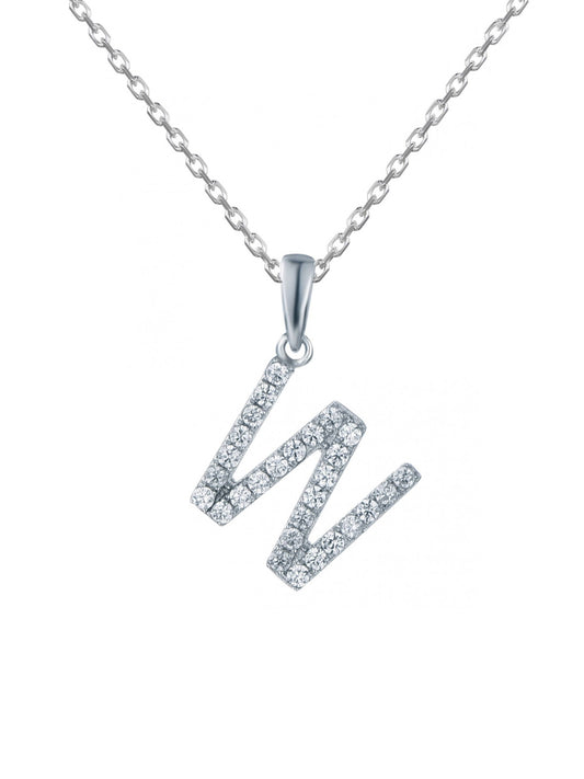 SILVER W INITIAL PENDANT WITH AMERICAN DIAMONDS