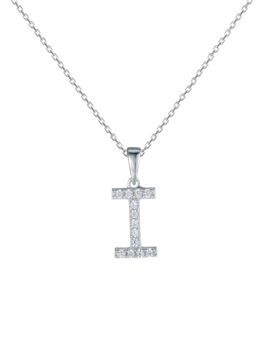 SILVER I INITIAL LETTERS OR ALPHABET NECKLACE WITH AMERICAN DIAMONDS
