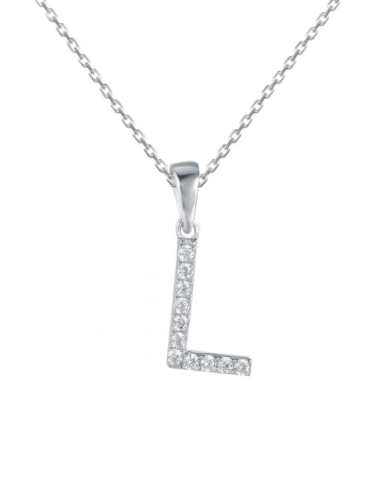 SILVER L INITIAL LETTERS OR ALPHABET NECKLACE WITH AMERICAN DIAMONDS