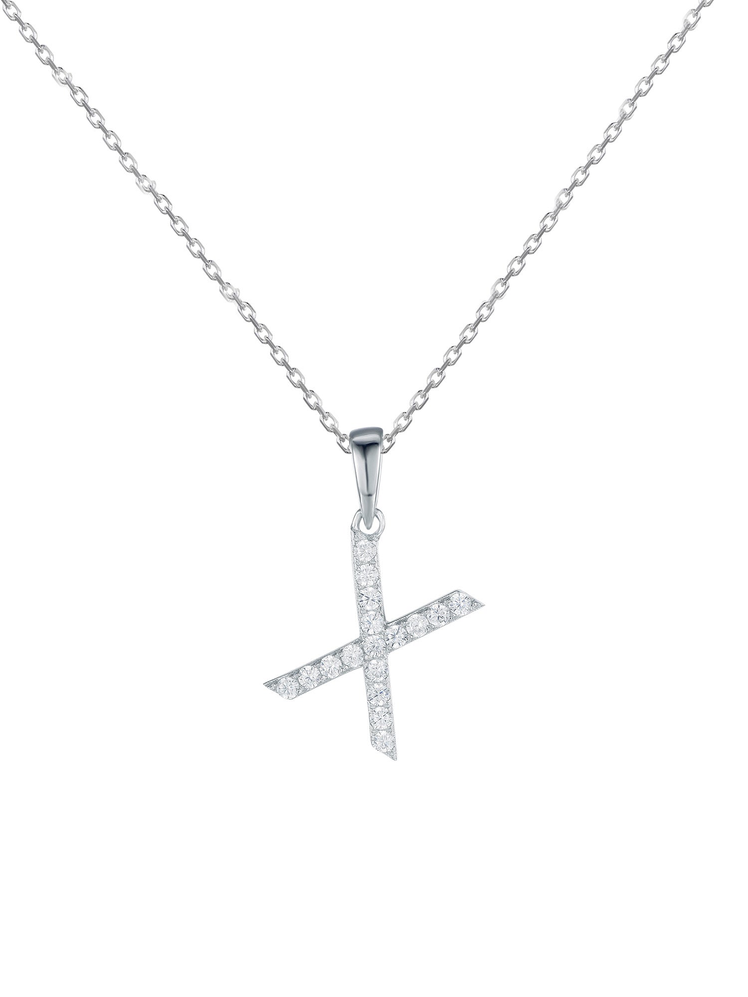 SILVER X INITIAL NECKLACE WITH AMERICAN DIAMONDS