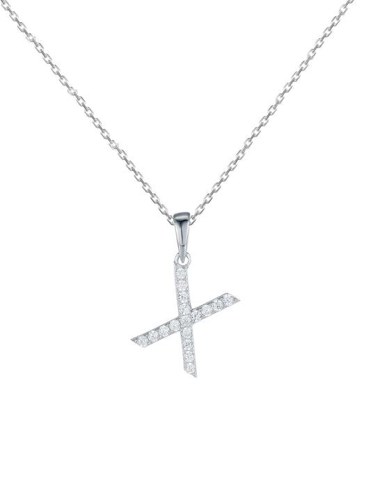 SILVER X INITIAL NECKLACE WITH AMERICAN DIAMONDS