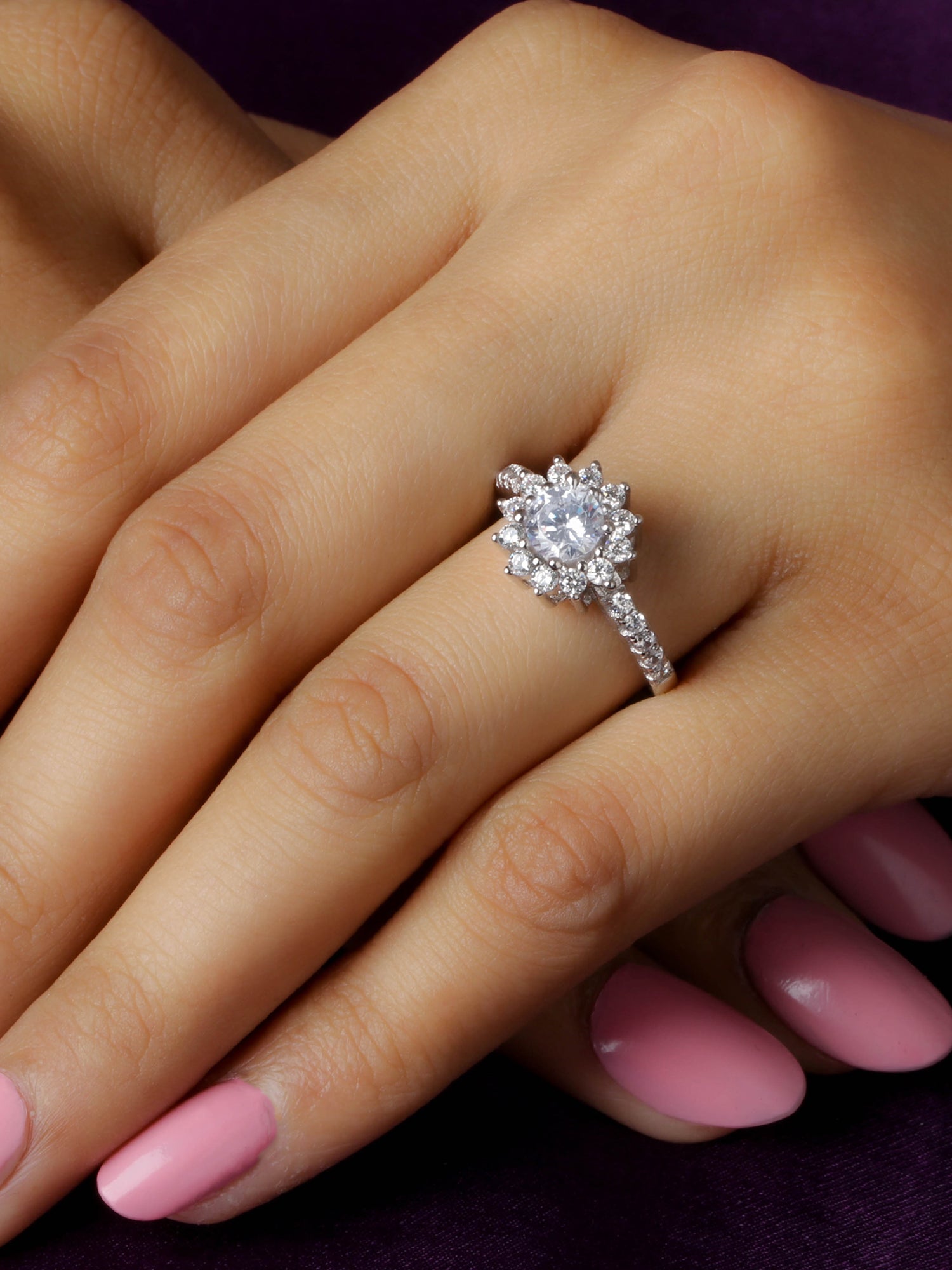 925 SILVER SOLITAIRE FLOWER RING FOR HER-2