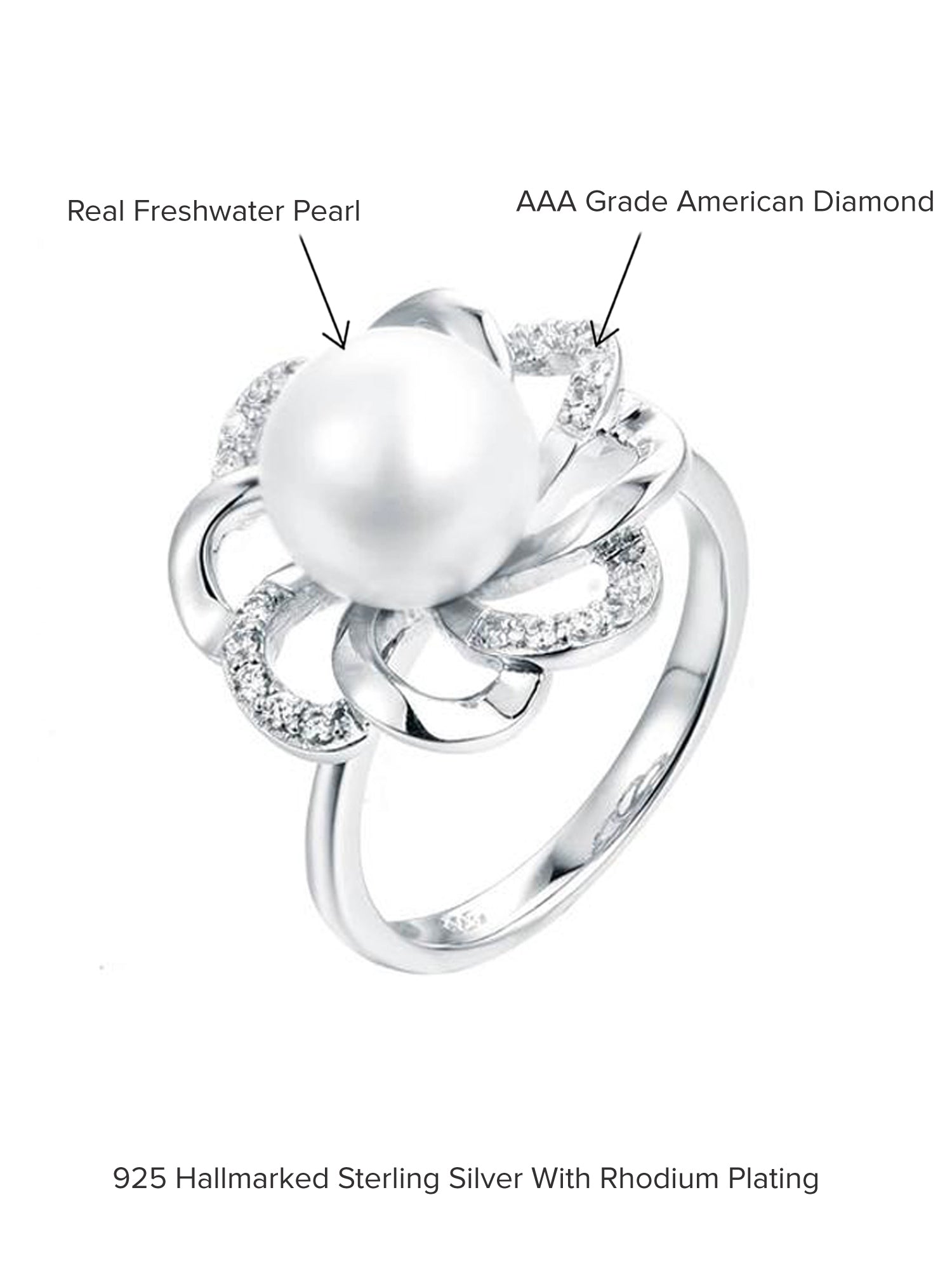 PEARL 925 STERLING SILVER FLOWER RING-4