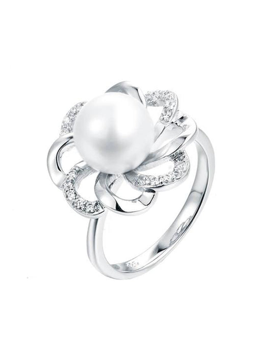 PEARL 925 STERLING SILVER FLOWER RING