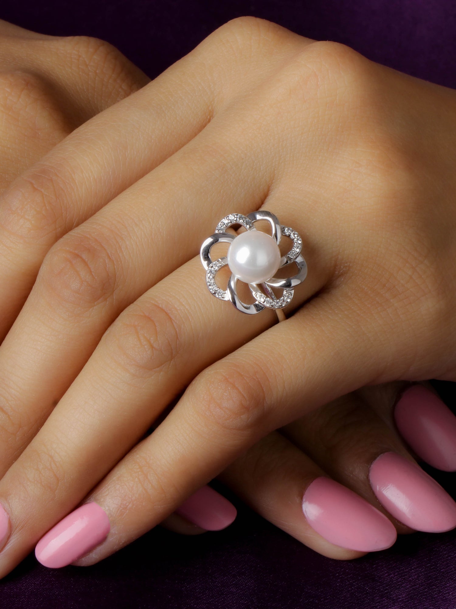PEARL 925 STERLING SILVER FLOWER RING-2