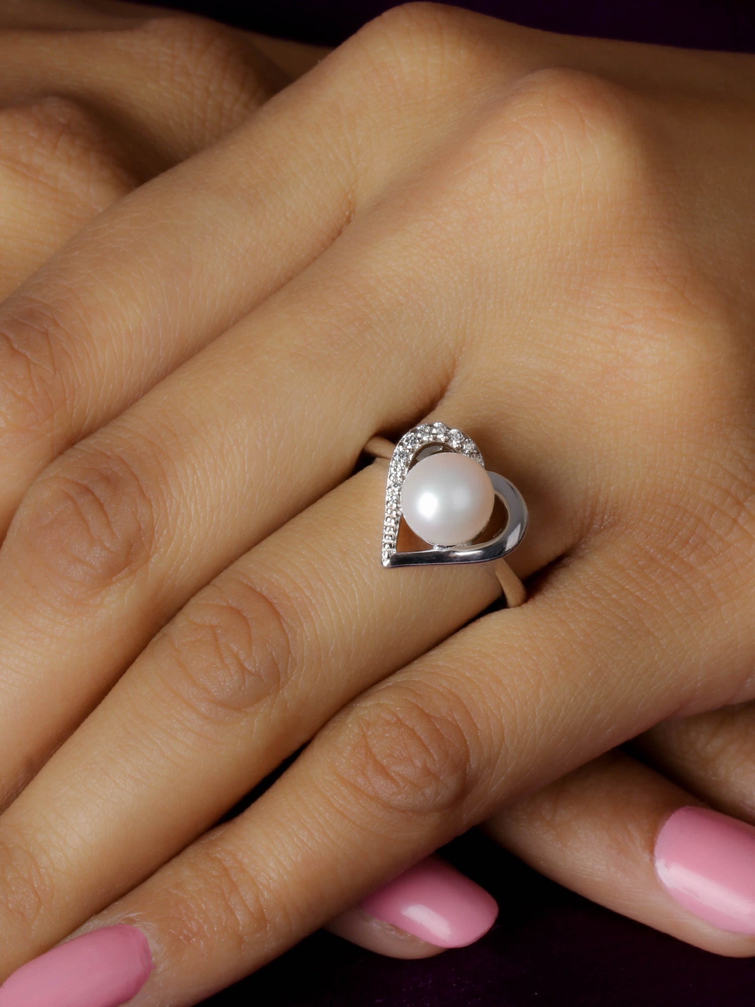 PEARL 925 SILVER HEART RING-2