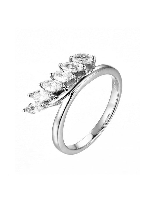 1 CARAT MARQUISE SIX STONE SILVER RING-1