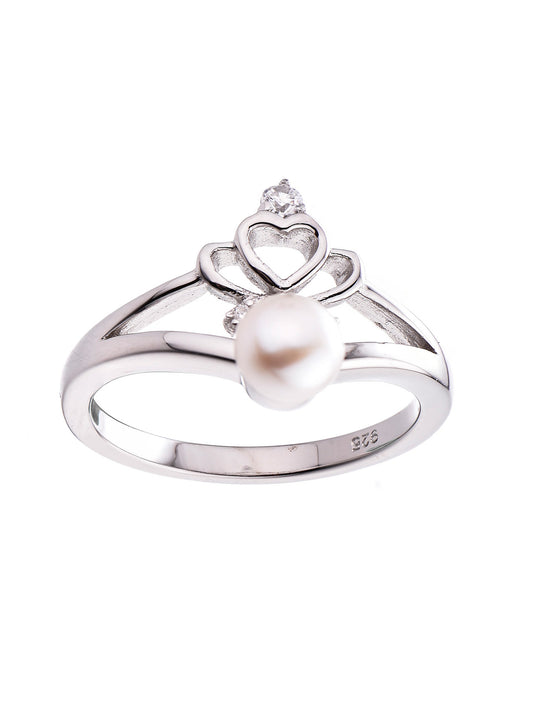 TIARA PEARL HEART RING IN 925 STERLING SILVER