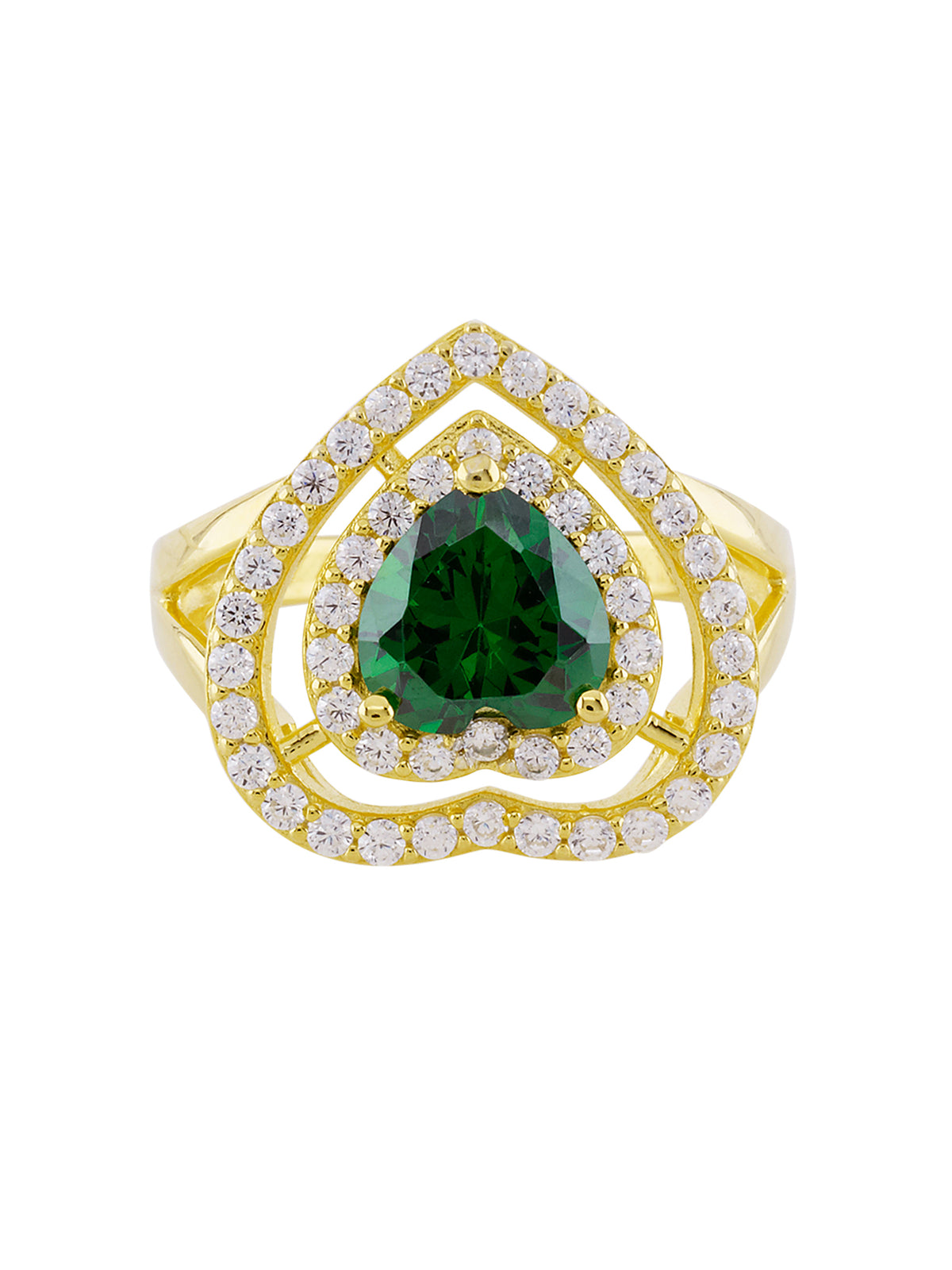 GOLD PLATED EMERALD HEART RING IN SILVER-1