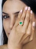 GOLD PLATED EMERALD HEART RING IN SILVER-3