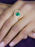 GOLD PLATED EMERALD HEART RING IN SILVER-2