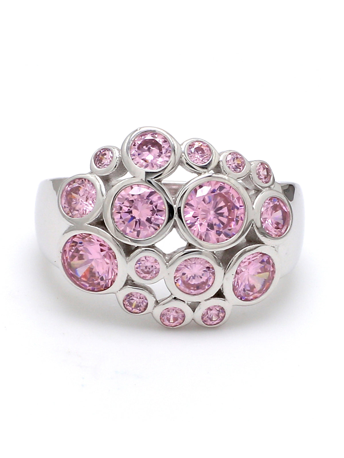 925 SILVER PINK AMERICAN DIAMOND CLUSTER RING