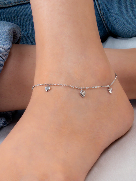 PURE SILVER TRIPLE HEARTS DESIGN ANKLET FOR WOMEN